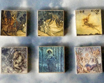 Arthur RACKHAM wood art Magnet Gift SET Midsummer Nights Dream by William SHAKESPEARE