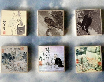 Yosa BUSON wood art Magnet Gift SET Japanese poet painter Edo period