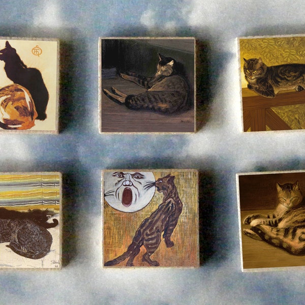 Theophile STEINLEN wood art Magnet Gift SET cat