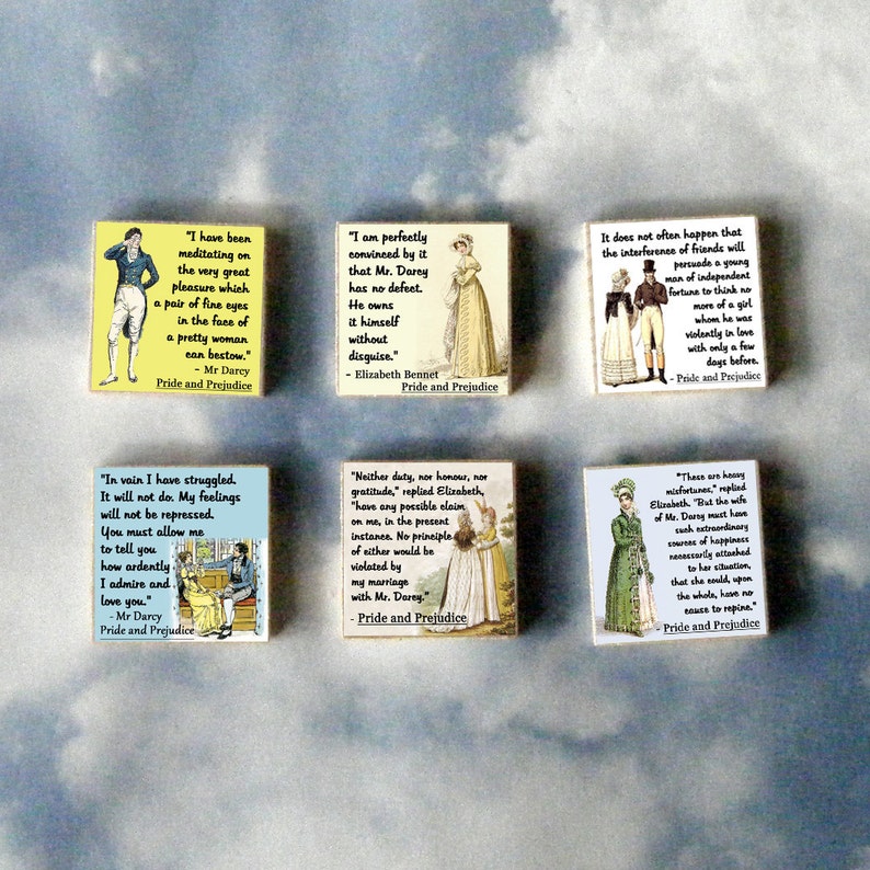 Pride and Prejudice wood art Magnet Gift Set image 1