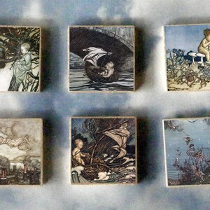 PETER PAN wood art Magnet Gift SET Arthur Rackham Fairy tale Kensington Gardens image 1