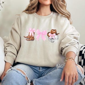 Disco Ball Cowgirl Sweatshirt Coquette Cowgirl Sweatshirt Western Girly Cowgirl Crewneck Trendy Western Coquette Crewneck Gift for Her