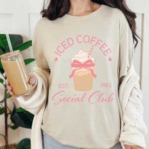 Ice Coffee Social Club Gildan T Shirt Ice Coffee Tshirt Coquette Ice Coffee Pink Bow Coffee Lovers Gift Coquette Coffee Trendy Tee shirt