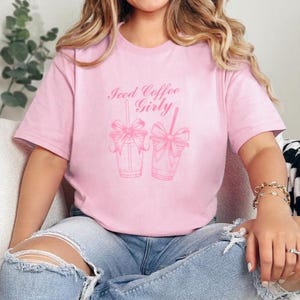 Iced Coffee Crewneck Pink Coffee Tshirt Ice Coffee Girly Tee Pink Coquette Bow Tshirt Cute Girly Trendy Iced Coffee Lover Gift for Her