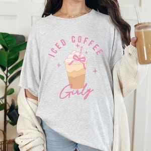 Iced Coffee Girly Tshirt Pink Bow Coquette Coffee Lover Gift for Her Iced Coffee Shirt Trendy Cute Coffee Tee Shirt Coquette Coffee Shirt