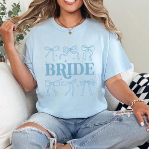 Something Blue Bride T Shirt Coquette Bow Bridal Tee Shirt Blue Bride Coquette Bow Tshirt Matching Bridal Party Gift Future Mrs Shirt