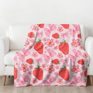 Manta de felpa de Strawberry Fields de Coquette Manta de fresas Regalo para amantes de las fresas Manta de picnic Manta de felpa de terciopelo de fresa rosa