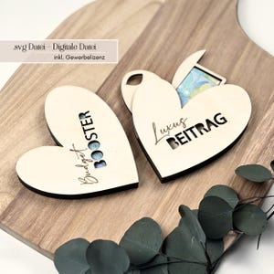 File laser denaro carta regalo cuore “Budget Booster” e “Luxury Contribution” (file SVG) – file tagliato al laser della carta regalo incl