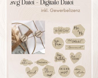 Laser file gift tag including commercial license .svg file | Digital file - dried flower wreath pendant Happy Birthday, Best Educator