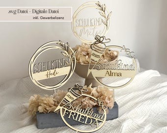 Cake Topper Schoolchild SVG File Set 4 Designs First Day of School 2026 - Personalizable with Name • Laser File Cake Topper • Includes Commercial License