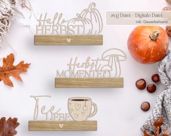 Laser file SVG insert blocks autumn decoration - Hello Autumn, Autumn Moments, Tea Love, Pumpkin & Mushrooms Block file with commercial license