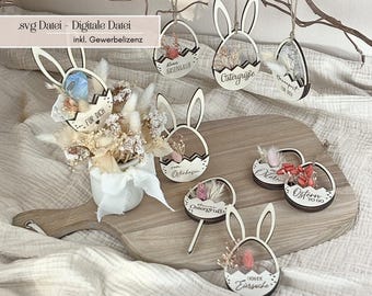 Laser file for Easter pendants & plugs in egg shape Happy Easter, small Easter greeting - cash gift SVG laser cut file including commercial license