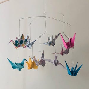 Aangepaste origami kraan mobiel | Gepersonaliseerde kinderkamerdecoratie, kraamcadeau
