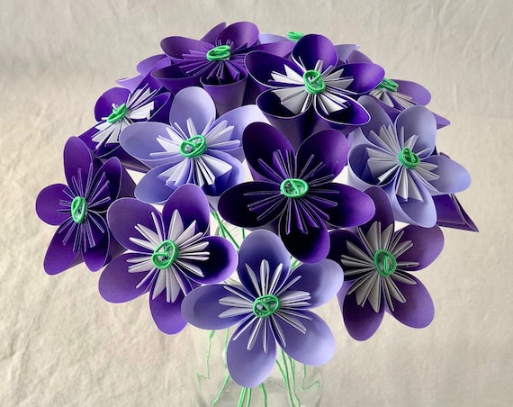 Origami Paper Flower Bouquet in Shades of Purple
