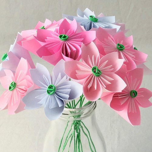 Paper Origami Flower Bouquet in White Etsy