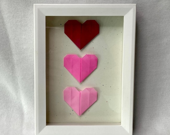 Pink Origami Hearts Shadow Box Wall Art