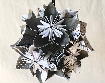 Christmas Tree Origami Ornament in Black and White Paper Flower Decoration