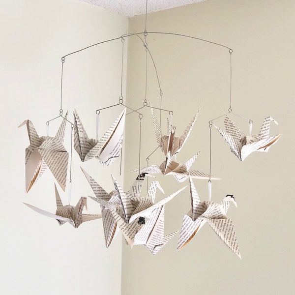 Book Page Origami Crane Bird Mobile