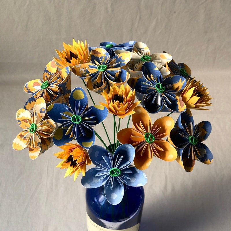 Handmade Blue Paper Flowers - Etsy