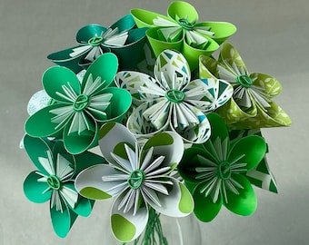 Shades of Green Origami Paper Flower Bouquet