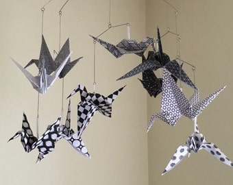 Black and White Origami Bird Crane Baby Mobile