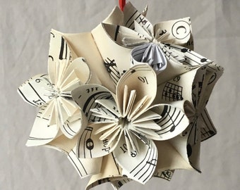 Sheet Music Christmas Ornament Origami Paper Flower Decoration Small Size