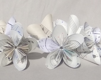 Sheet Music Origami Paper Flowers Small Size Set of 6