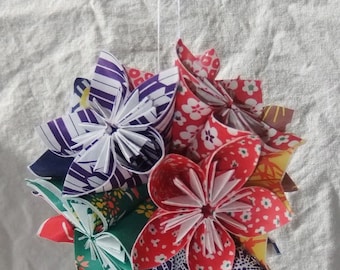 Paper Flower Origami Christmas Ornament in Kimono Patterns