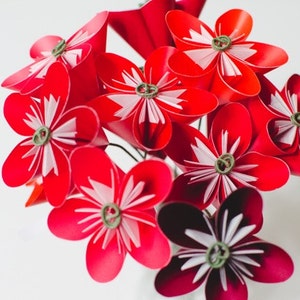 Paper Origami Flower Bouquet in Shades of Red