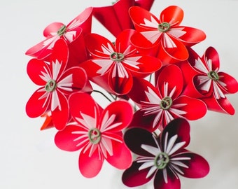 Paper Origami Flower Bouquet in Shades of Red