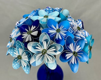 Shades of Blue Origami Paper Flower Bouquet