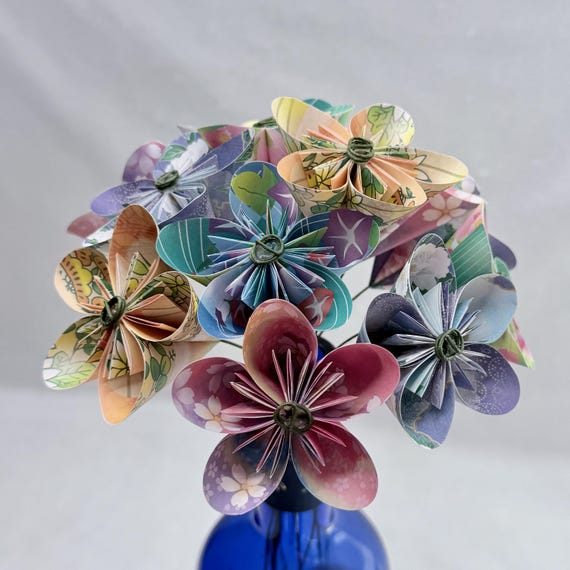 Blumen-Origami-Blumenstrauß | Handgemachte Papierblumen, Jubiläums-Hochzeits-Mittelstück