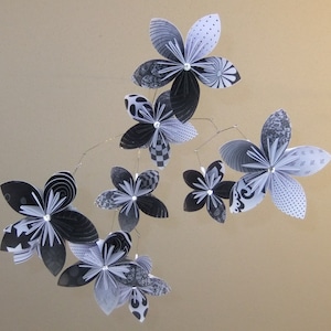 Black and White Origami Paper Flower Baby Nursery Mobile