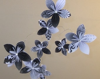 Black and White Origami Paper Flower Baby Nursery Mobile