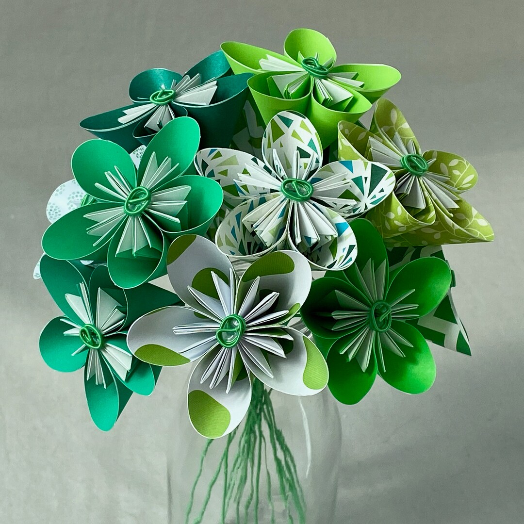 Shades of Green Origami Paper Flower Bouquet Etsy