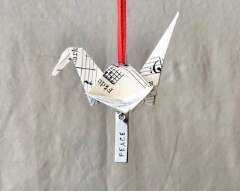 Origami Peace Crane Christmas Ornament in Sheet Music