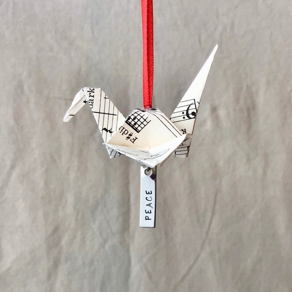 Origami Peace Crane Christmas Ornament in Sheet Music