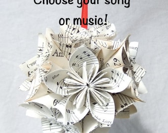 Custom Sheet Music Origami Christmas Ornament  Small Size Made to Order