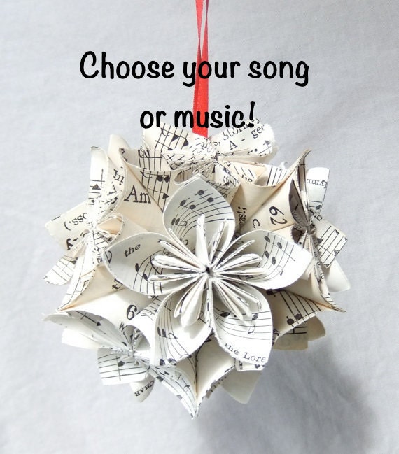Custom Sheet Music Origami Christmas Ornament  Small Size Made to Order
