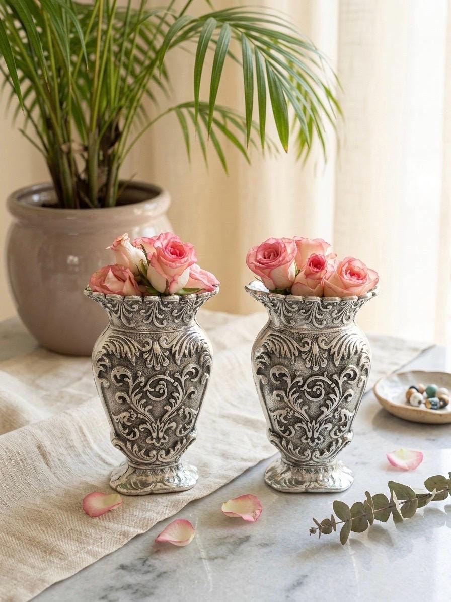 Antique Silver Flower Vase - Etsy