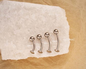 Piercing para ombligo flotante sin rosca de titanio de 14 g/barra curva plateada con pasador de empuje/barra para ombligo/anillo minimalista para ombligo de 10-16 mm.