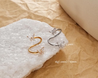 16G Sprial Cartilage Earring/ Danity CZ Butterfly Helix Earring/S-shaped Conch Barbell/Labret Jewelry/Belly Button Ring/Eyebrow/Gift for Her
