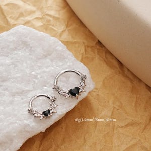 16G Black CZ Heart Septum Ring/Daith Hoop Clicker/Hinged Segment Clicker with Rose/Conch/Cartilage Earring Hoop/Septum Jewery/Gifts for Her