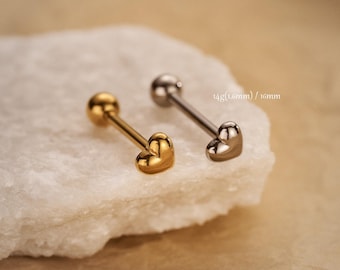 Piercing de lengua de titanio calibre 14, barra de lengua con rosca interna, anillo de lengua en forma de corazón, ideal para regalos navideños.