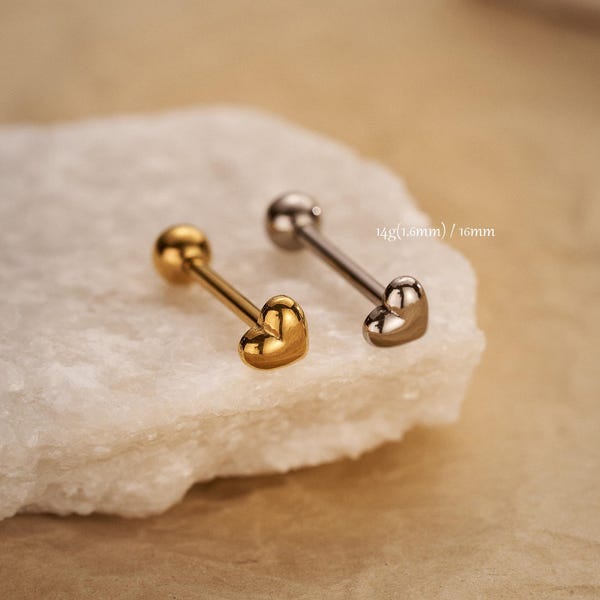 14G Titanium Tongue Piercing Jewlery,Internally Threaded Tongue Barbell, Heart Tongue Ring for Holiday Gifts