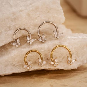 16G Butterfly Septum Ring Helix Daith Earring Cartilage/Tragus Piercing Jewelry Clear CZ Nose Hoop Ring Minimalist Earring Gift for Her