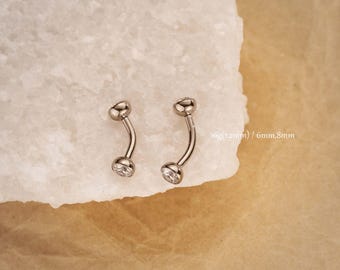 Piercing para ceja de titanio de 16 g con rosca interna, barra curva, circonita redonda, pendiente de aro, labio vertical para mujeres y hombres.