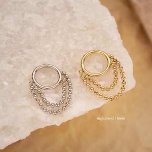 16G Stainless Steel Beaded Double Chain Septum Ring/Gold Septum Piercing/Hinged Segment Clicker/Cartilage/Helix/Conch Chain Hoop Earring