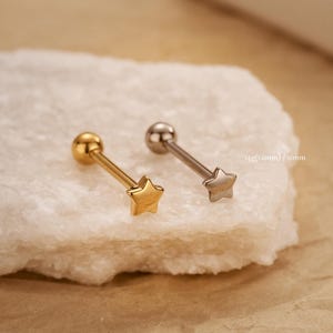 14G Titanium Internally Threaded Tongue Barbell Star Tongue Ring/Straight Barbell/Tongue Piercing Jewelry/Tongue Stud for Women Men Gold