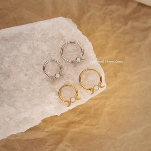 16G StainlessSteel Moon Phase Septum Ring/Gold Septum Piercing/Hinged Segment Clicker/Helix/Daith Earring/Opal Septum Jewelry/Cartilage Hoop
